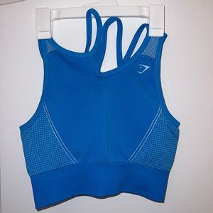Bright blue gym shark cropped workout top for sale in a size small!